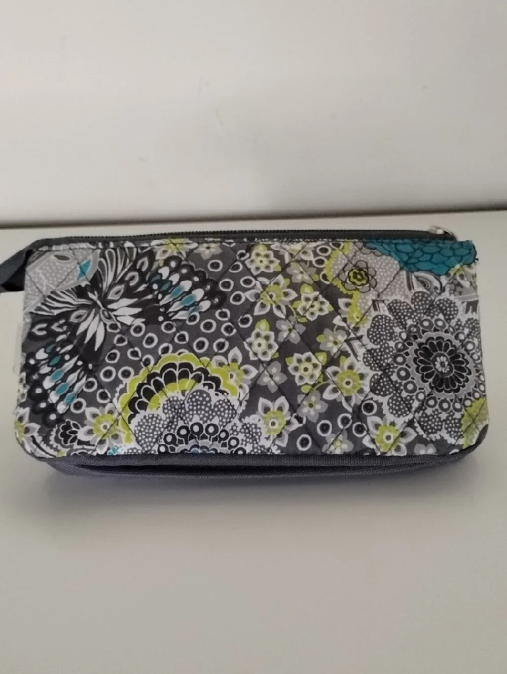Studio C Floral Quilted Zip Pouch - Gray, Teal & Lime